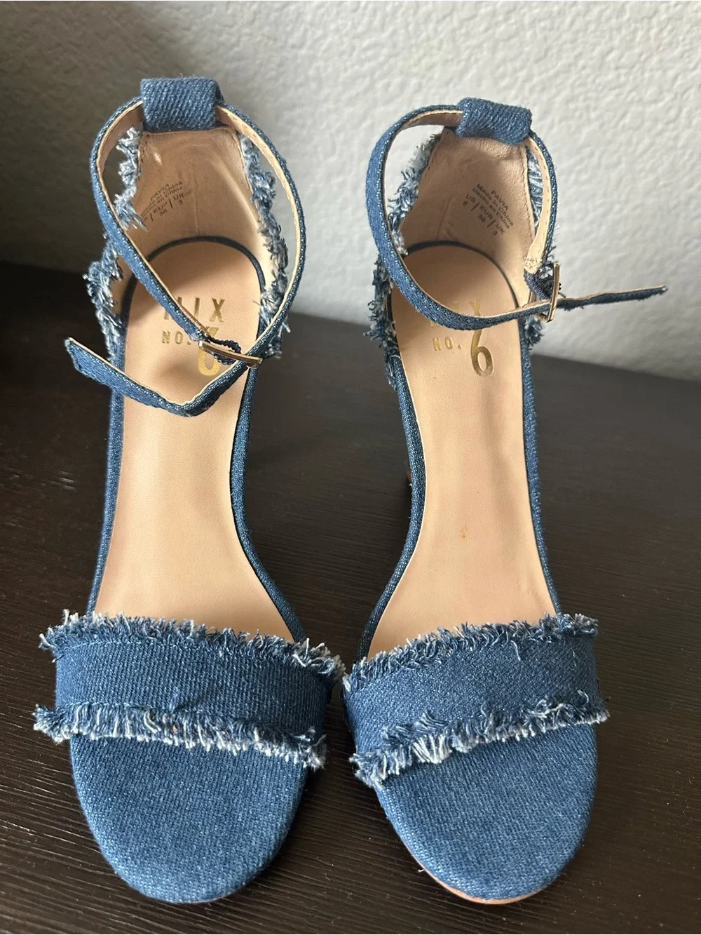 NEW! No. 6 Frayed Denim Ankle Strap Heels - Blue